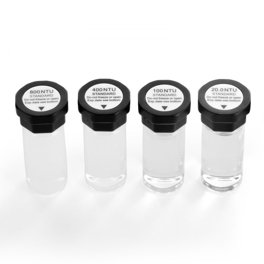 VEVOR Turbidity Calibration Solution Kit, 20/100/400/800 NTU, 20 ml Each, 4 PCS Standard Turbidity Solution Refill for TN1000 Turbiditymeter, Shockproof Protective Insert, Sealed Bottle Design