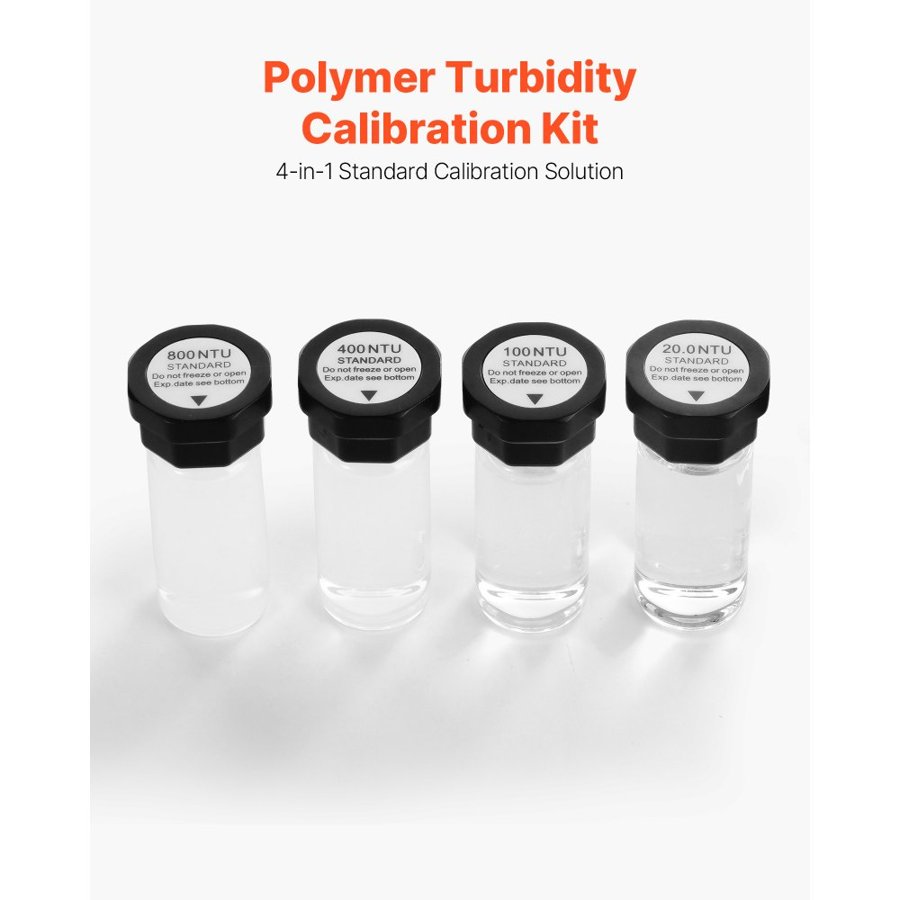 VEVOR Turbidity Calibration Solution Kit, 20/100/400/800 NTU, 20 ml Each, 4 PCS Standard Turbidity Solution Refill for TN1000 Turbiditymeter, Shockproof Protective Insert, Sealed Bottle Design