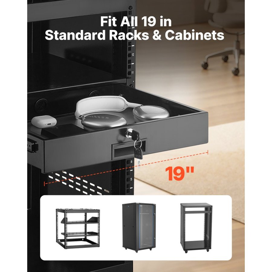 VEVOR 2U Rack Drawer – 50 LBS, 22.68 KG, 19 in Network