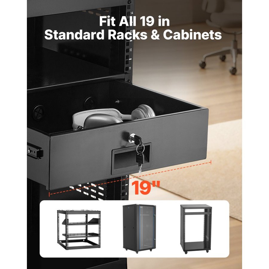 VEVOR 3U Rack Mount Drawer – 19 inch, 50 lbs Load Capacity
