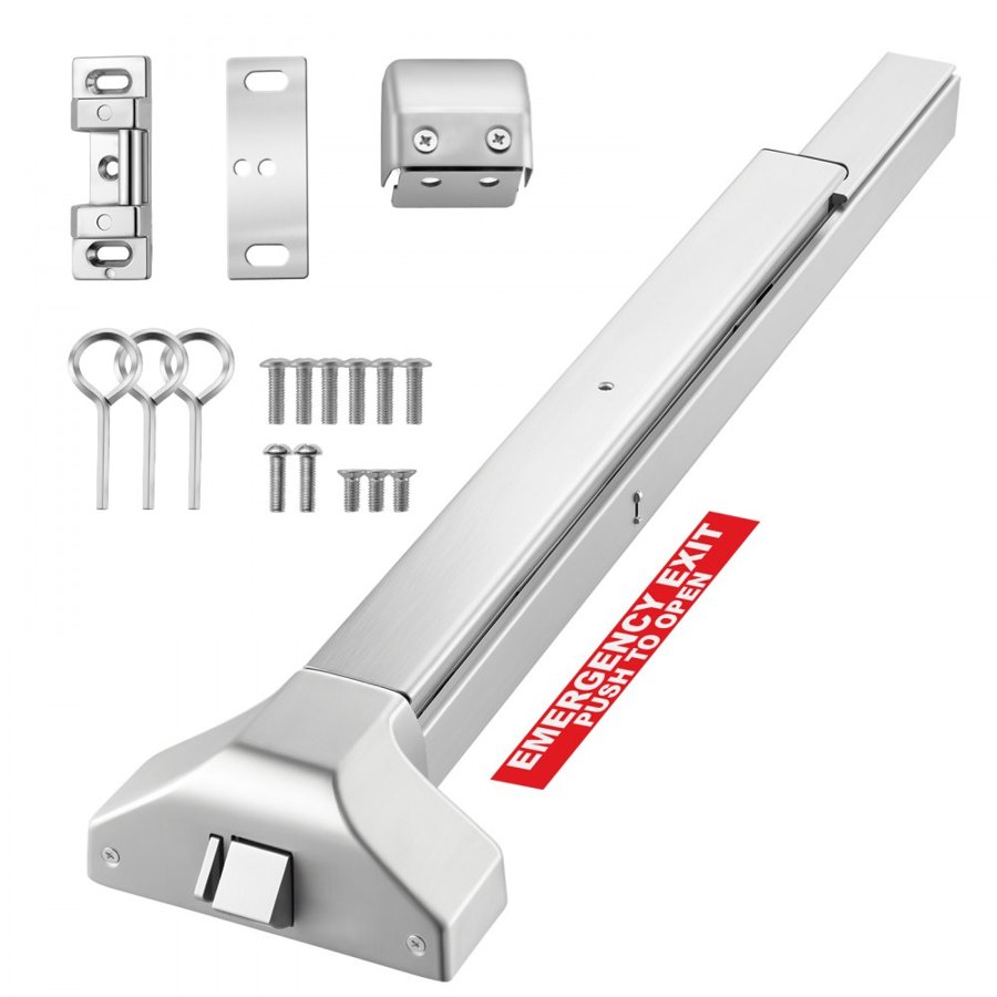 VEVOR Push Bar Panic Exit Device, 788 mm Stainless Steel Commercial Panic Bar for Exit Doors, Emergency Exit Door Hardware with Dual Locking Bolt and Sticker, for 788 mm-1168 mm Wood or Metal Door