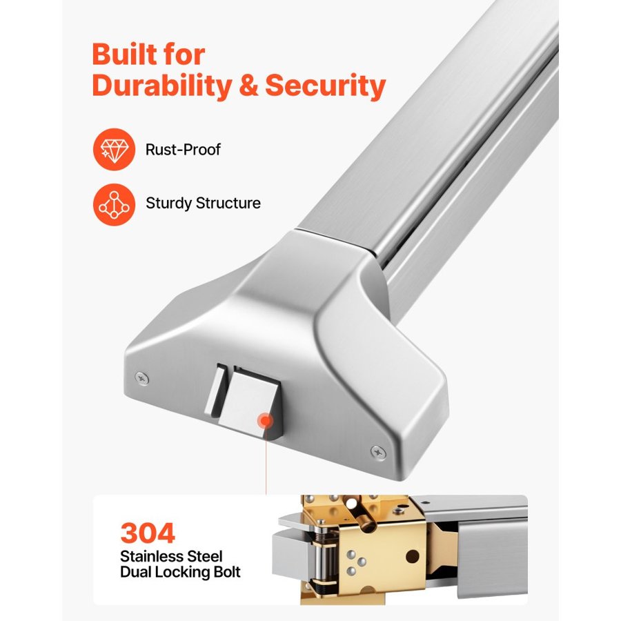 VEVOR Push Bar Panic Exit Device, 1045 mm Stainless Steel Commercial Panic Bar for Exit Doors, Emergency Exit Door Hardware with Exterior Lever Handle and 6 Keys, for 1045-1549 mm Wood or Metal Door
