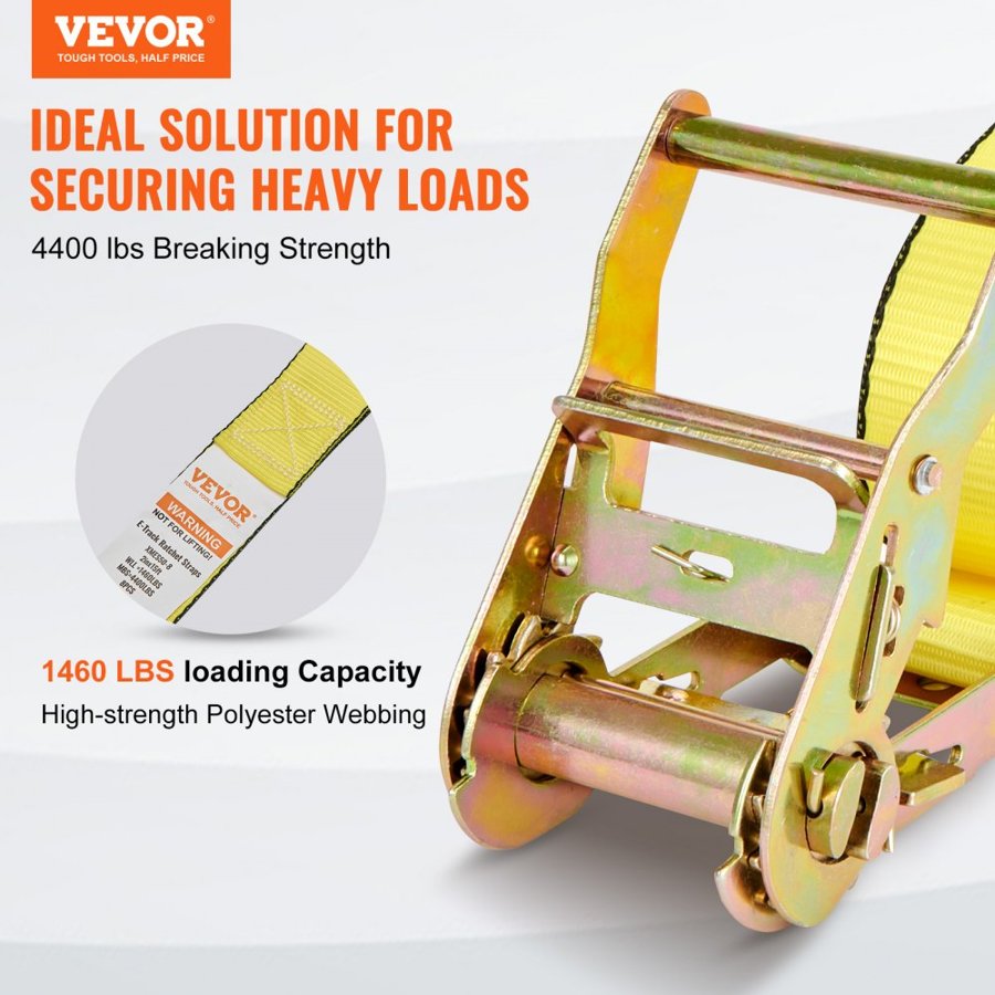 VEVOR Ratchet Tie Down Straps (8PK), 1995.8 kg Break Strength, E-Track Endless Ratchet with 8 Premium 0.05 m x 4.6 m Rachet Tie Downs Heavy Duty, for Moving Securing Cargo, Appliances, Lawn Equipment