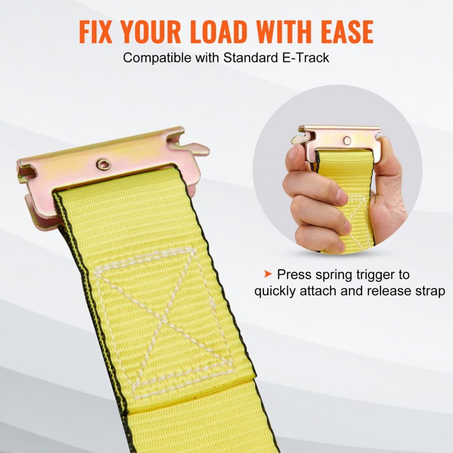 VEVOR Ratchet Tie Down Straps (8PK), 1995.8 kg Break Strength, E-Track Endless Ratchet with 8 Premium 0.05 m x 4.6 m Rachet Tie Downs Heavy Duty, for Moving Securing Cargo, Appliances, Lawn Equipment