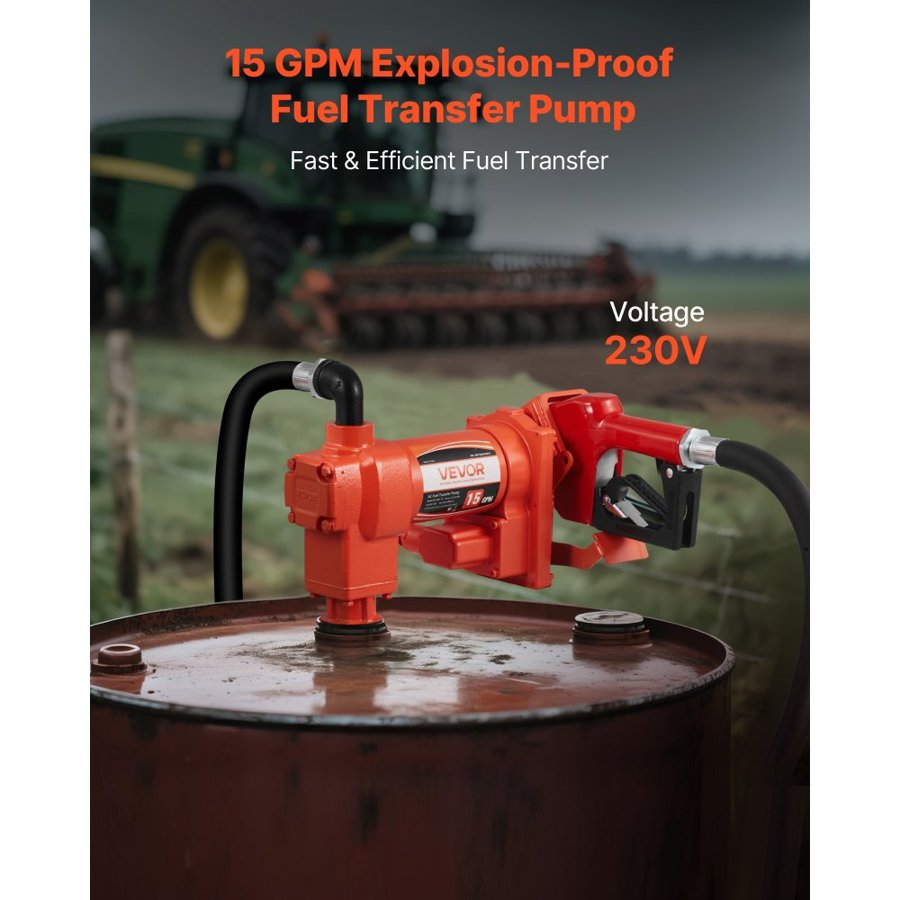VEVOR 230V Fuel Transfer Pump – 15GPM, 0.5HP, Auto Shut-Off