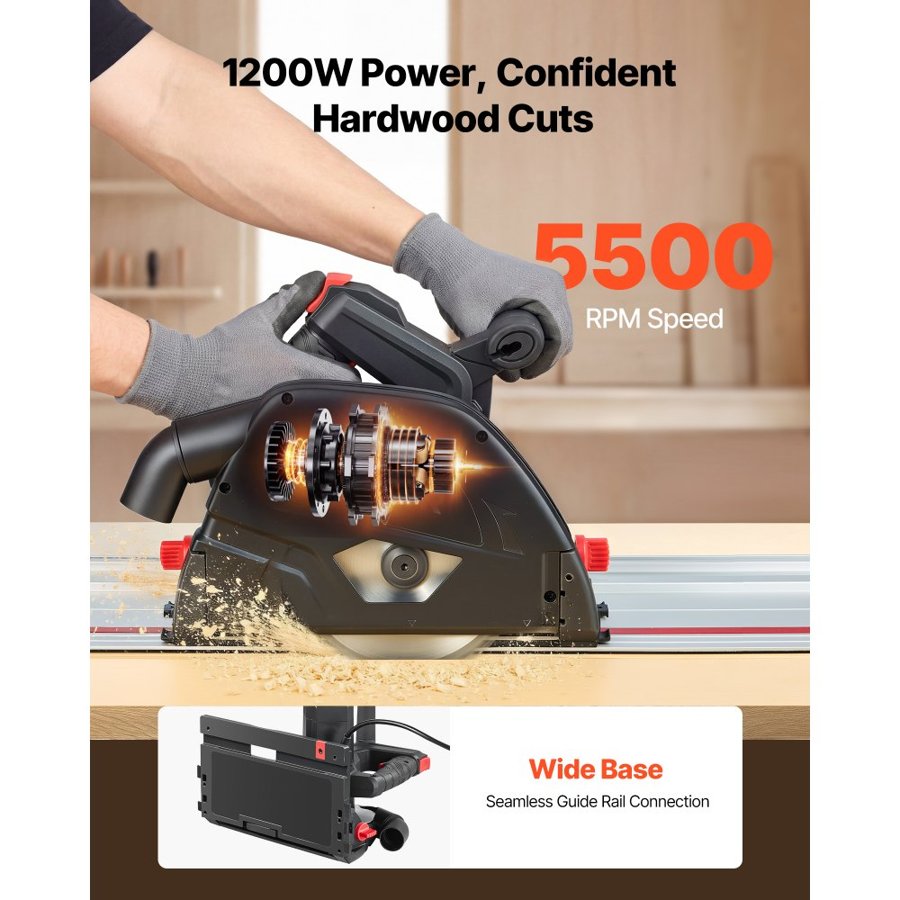 VEVOR Portable Track Saw – 165mm, 48T, 5500RPM, 1200W Motor