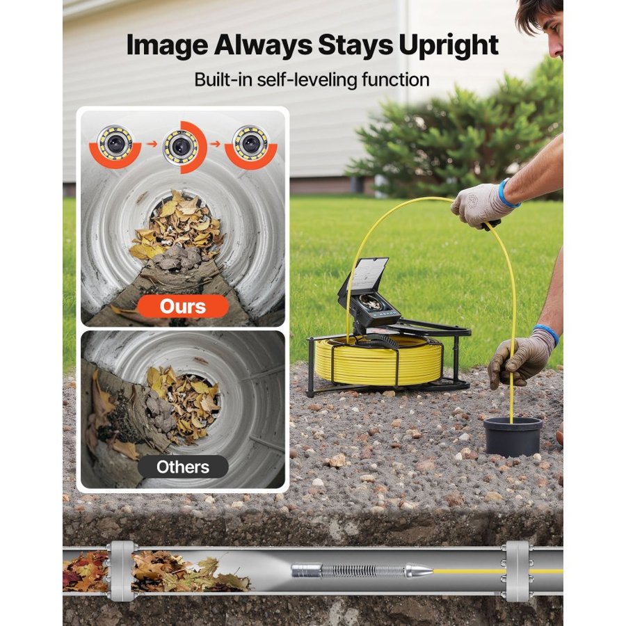 VEVOR HD Sewer Camera – 0.9-Inch, 120° Angle, 1080P, 98 Ft