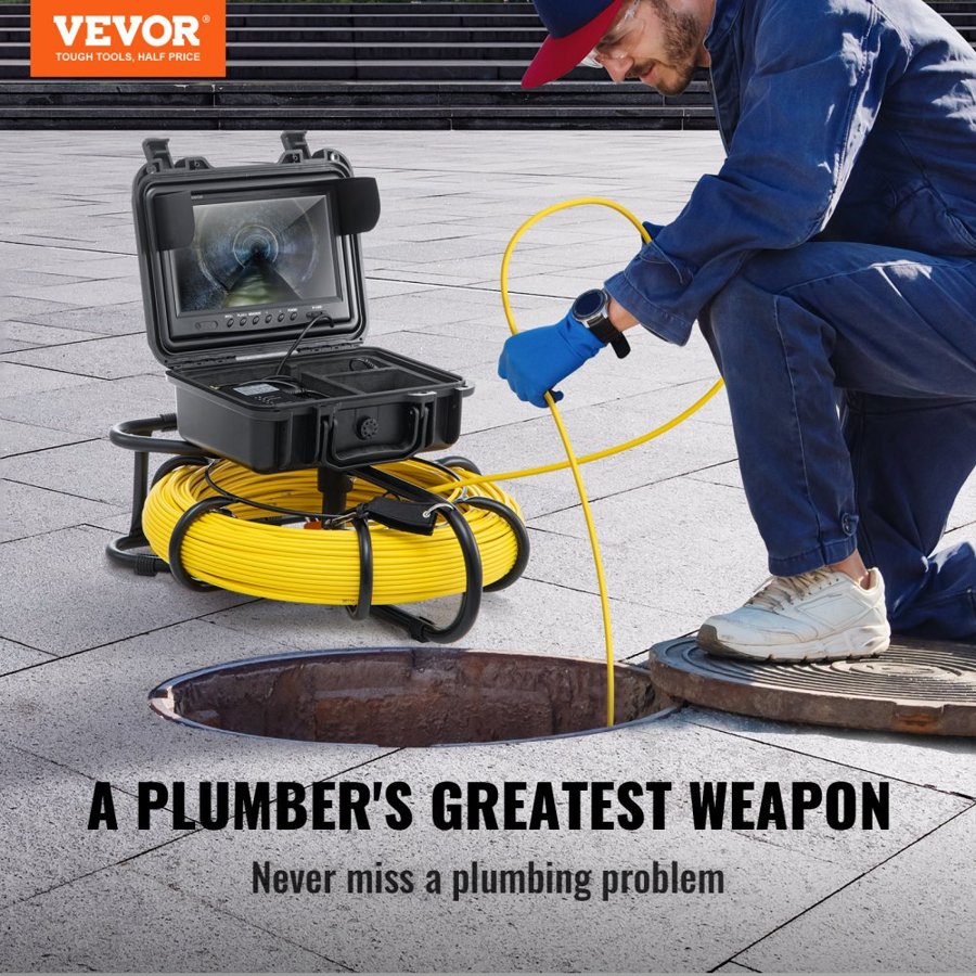 VEVOR Snake Camera with Light – 9" 720p Screen, 393 ft