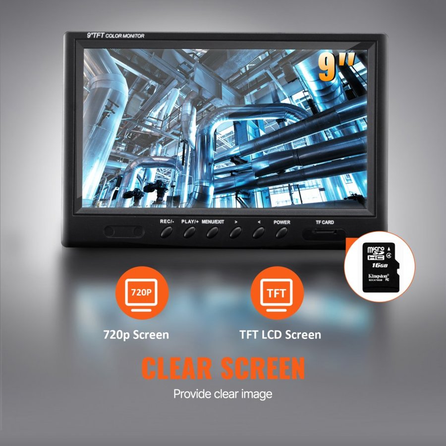 VEVOR Snake Camera with Light – 9" 720p Screen, 393 ft