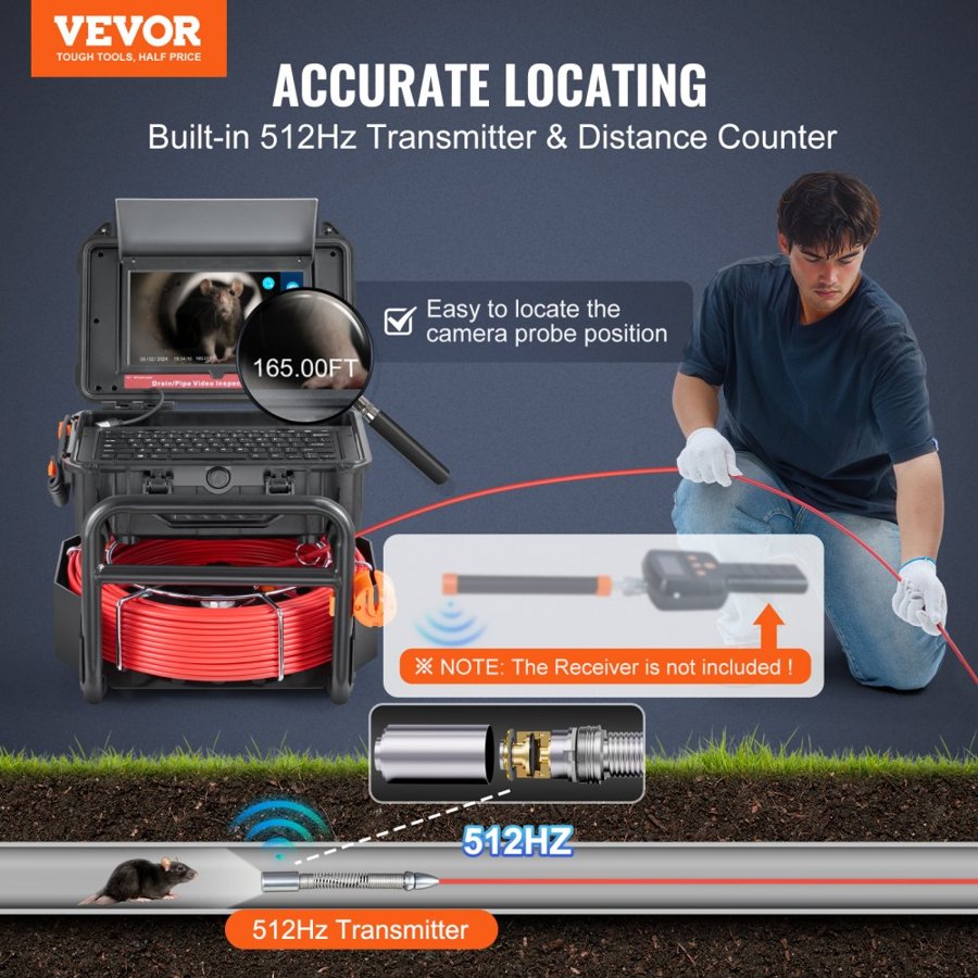 VEVOR Sewer Video Inspection Camera – 165 ft, 10.1" Screen