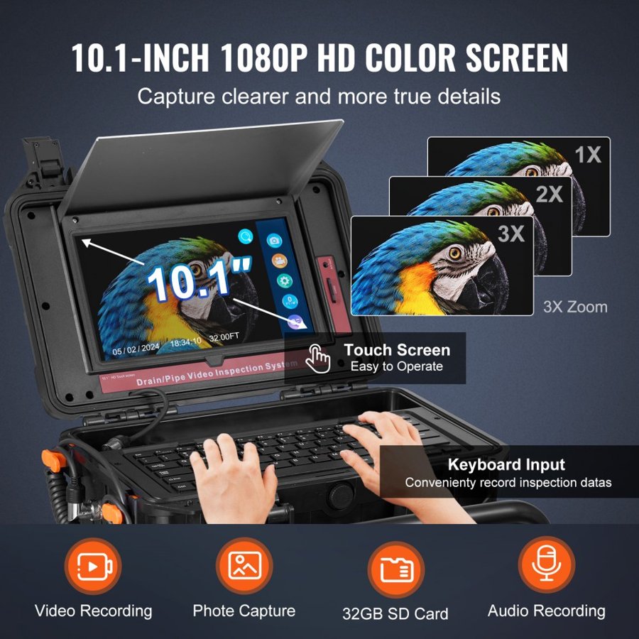 VEVOR Sewer Video Inspection Camera – 165 ft, 10.1" Screen