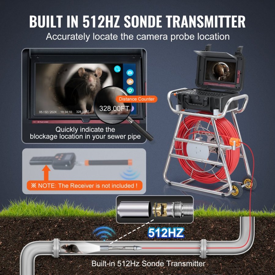 VEVOR Camera Drain Snake – 328 ft, 10.1" Touchscreen