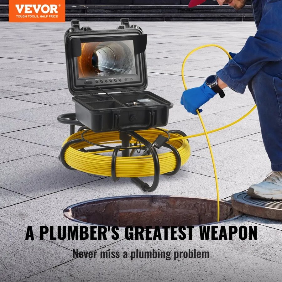 VEVOR Plumbing Inspection Camera – 9" 720p, 165 ft Cable