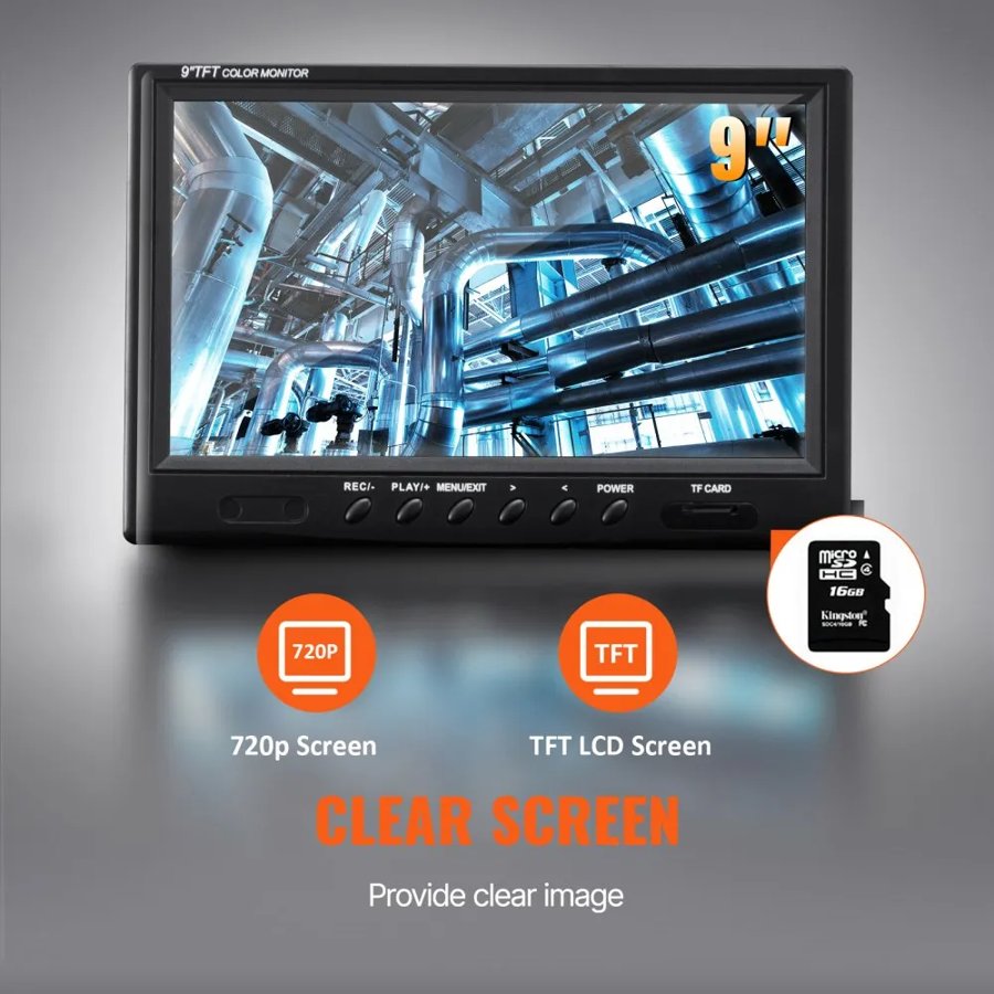 VEVOR Plumbing Inspection Camera – 9" 720p, 165 ft Cable