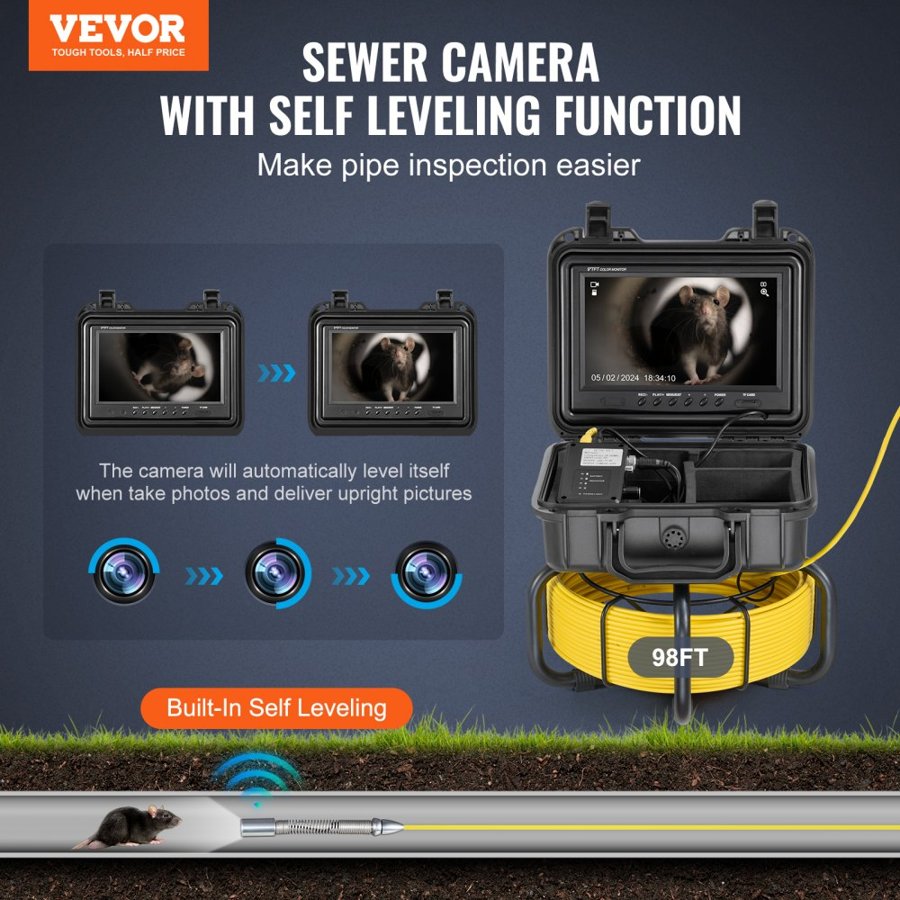 VEVOR Sewer Scope Camera – 9" 1080P HD, 98 ft, 36X Zoom