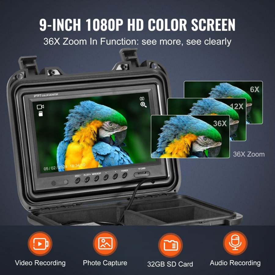 VEVOR Sewer Scope Camera – 9" 1080P HD, 98 ft, 36X Zoom