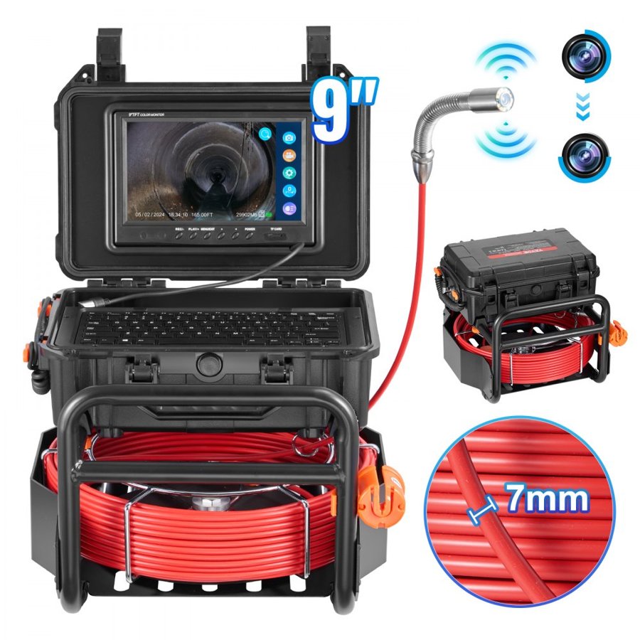 VEVOR Drain Pipe Camera – 165 ft, 9" 512Hz Locating