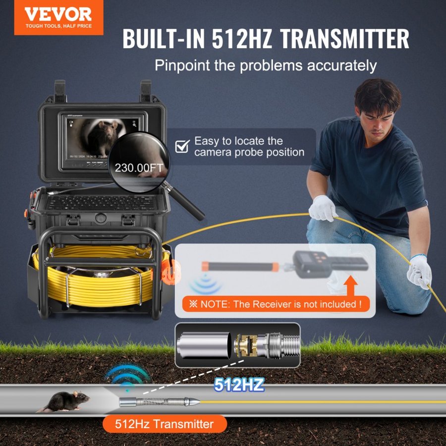 VEVOR Sewer Camera with Locator – 230 ft, 512Hz Sonde