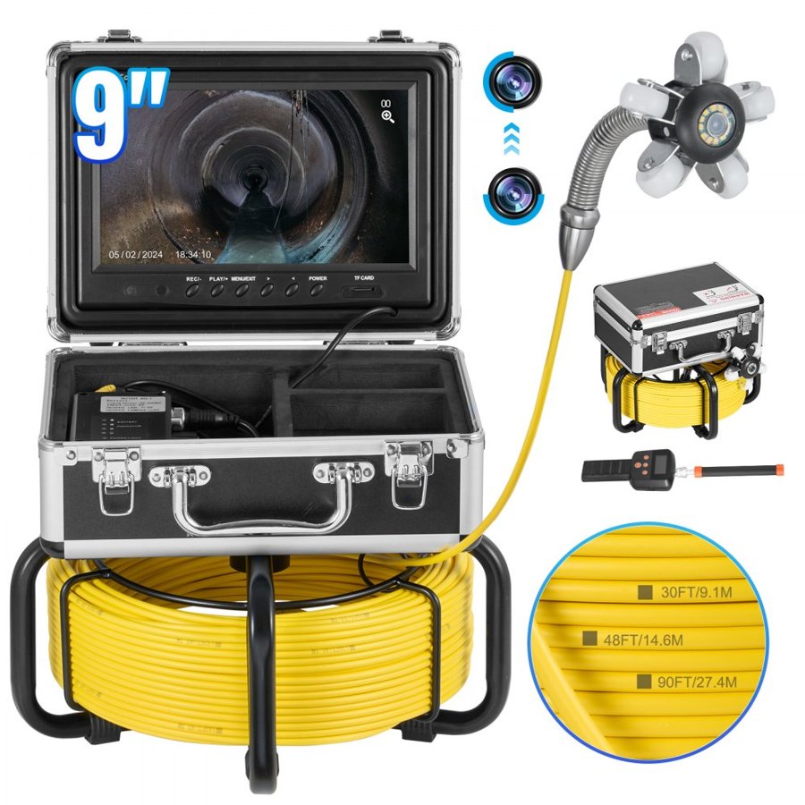 VEVOR Camera Snake with Light – 165 ft, 12 LED, 9" HD