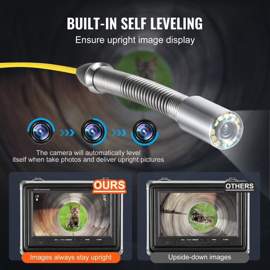 VEVOR Camera Snake with Light – 165 ft, 12 LED, 9" HD