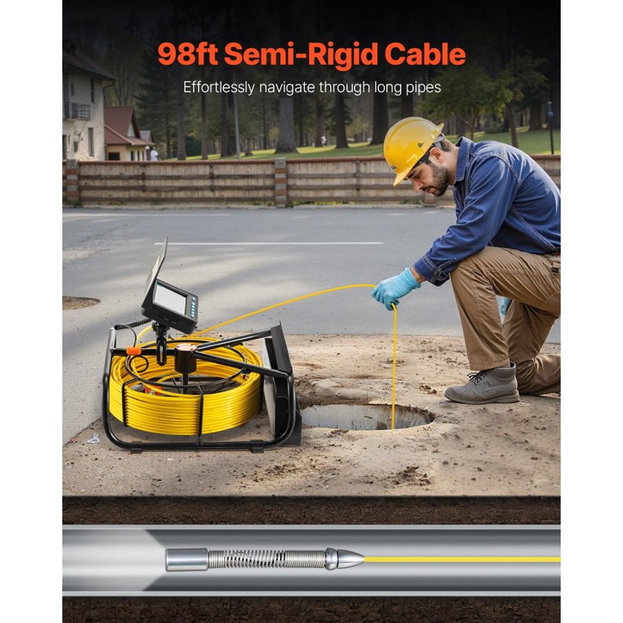 VEVOR Inspection Drain Camera – 4.3" Screen, 98 ft, 8500mAh