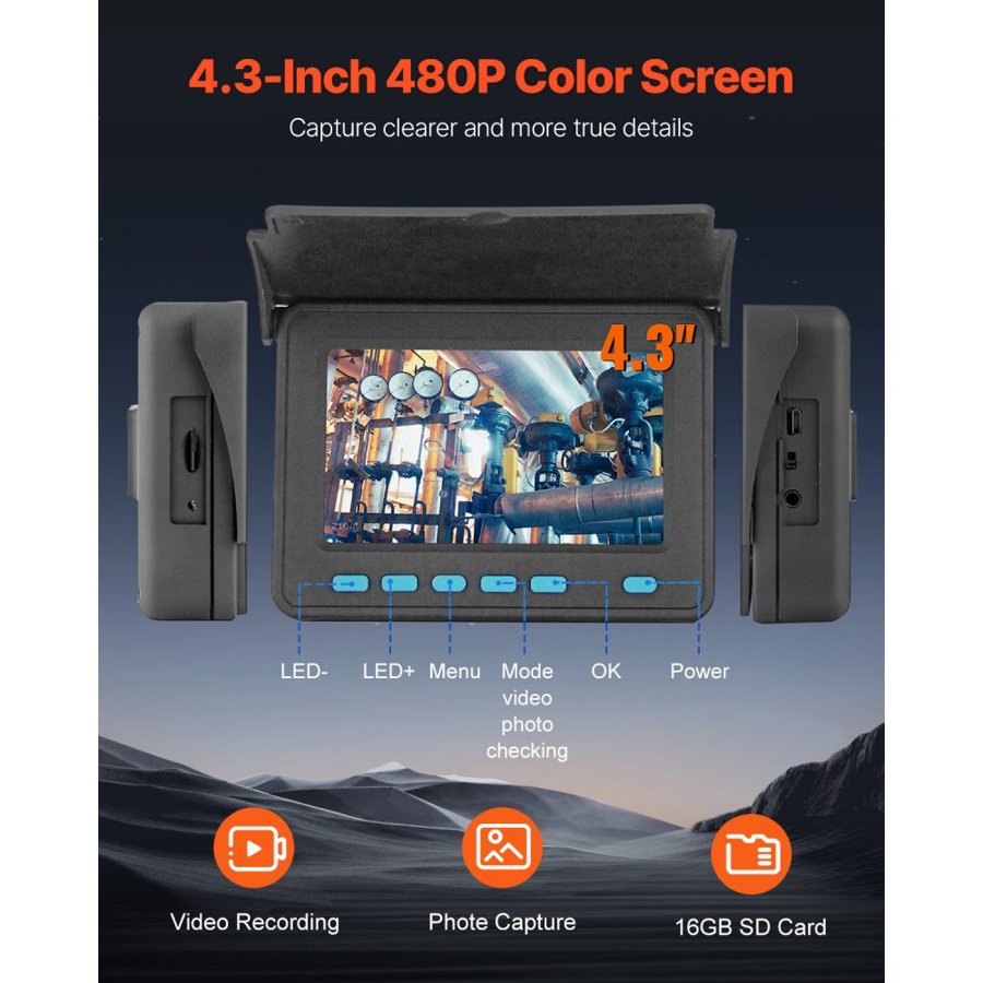 VEVOR Plumbers Camera – 4.3" Screen, 164 ft Cable, 8500mAh