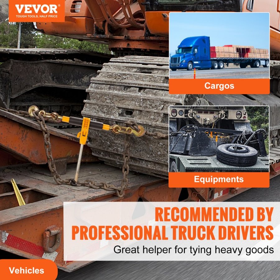 VEVOR sviras ķēdes savilcējs, 3/8"–1/2" izturīgi kravas savilcēji ar G80 āķiem 12 000 lbs, savilcēji platformas kravas auto piekabei, 4 gab.