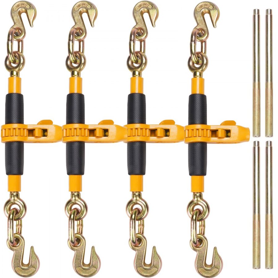 VEVOR sviras ķēdes savilcējs, 5/16"–3/8" izturīgi kravas savilcēji ar G80 āķiem 7100 lbs, savilcēji platformas kravas auto piekabei, 4 gab.