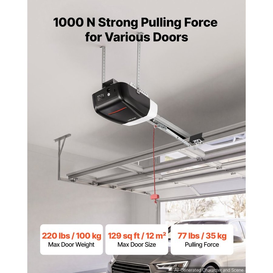 VEVOR Chain Drive Garage Door Opener – Remotes, 1000 N Force