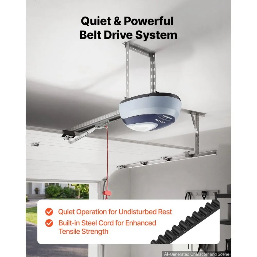 VEVOR Garage Door Opener with Belt Drive – 600N Force