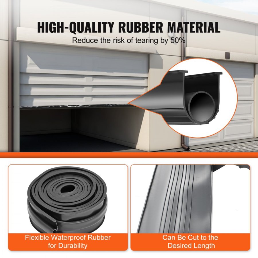 VEVOR Garage Door Seals Bottom Rubber, U Shape +O Ring Combination Garage Door Bottom Weather Seal, 3.05 m Weatherproofing Garage Door Seal, 8 mm T-ends and 9.5 cm Width, for Doors, Black