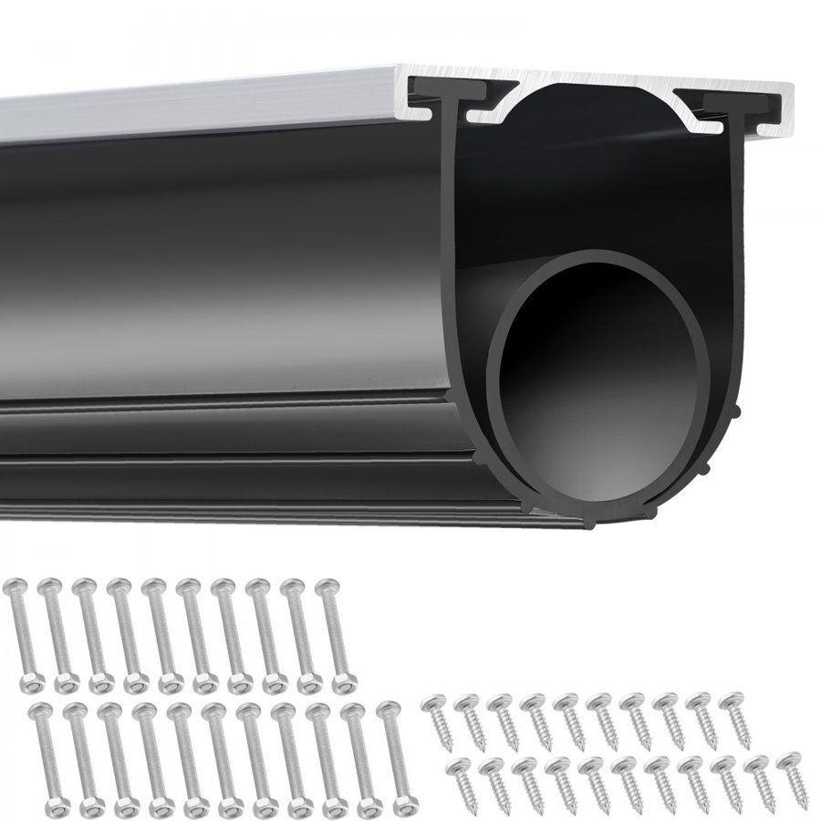 VEVOR Garage Door Seals Bottom Rubber, U Shape +O Ring Garage Door Bottom Weather Seal with Pre-drilled Aluminum Track Retainer Kit, 4.88 m 8 mm T-ends and 9.5 cm Width, for Doors, Black