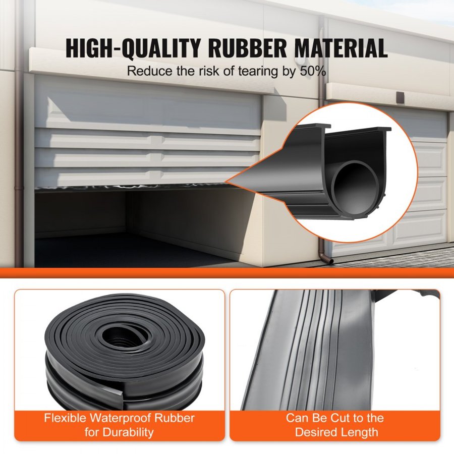 VEVOR Garage Door Seals Bottom Rubber, U Shape +O Ring Combination Garage Door Bottom Weather Seal, 6.1 m Weatherproofing Garage Door Seal, 8 mm T-ends and 9.5 cm Width, for Doors, Black