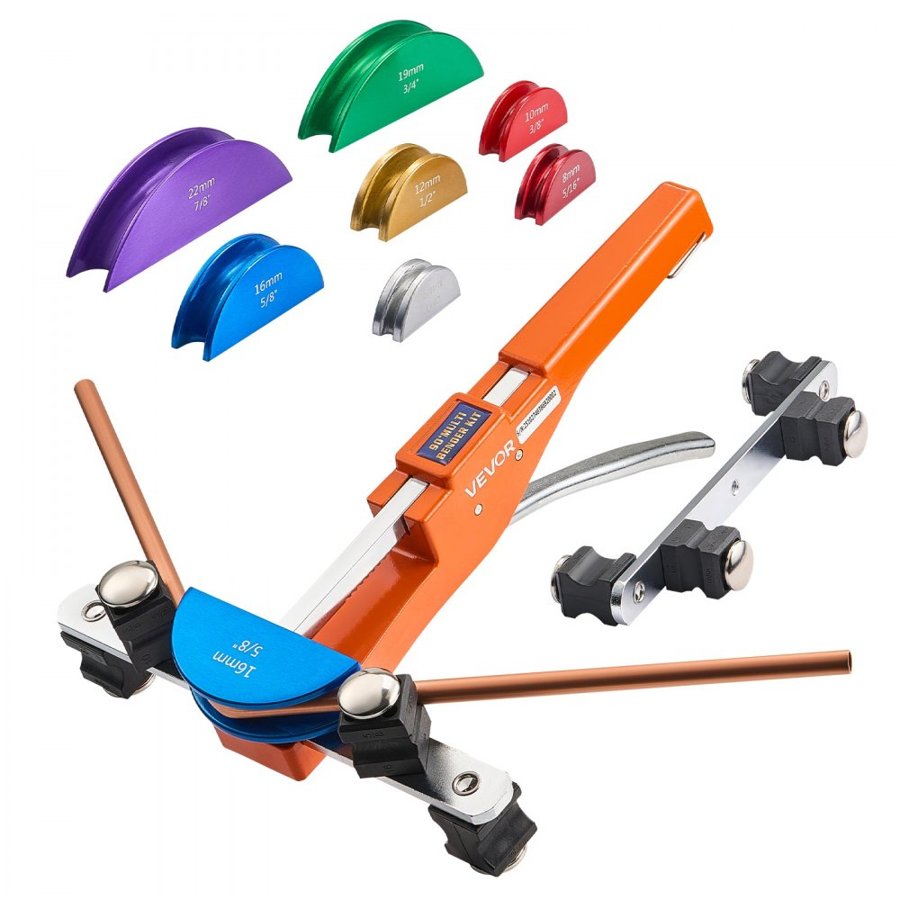 VEVOR Tubing Bender Kit, 1/4 to 7/8 Inch, Compact Ratcheting Tube Pipe Bender, Ratchet Hand Bending Tool, with 7 Color Aluminium Alloy Dies, HVAC Tools, for Copper HVAC Air Conditioning Refrigeration