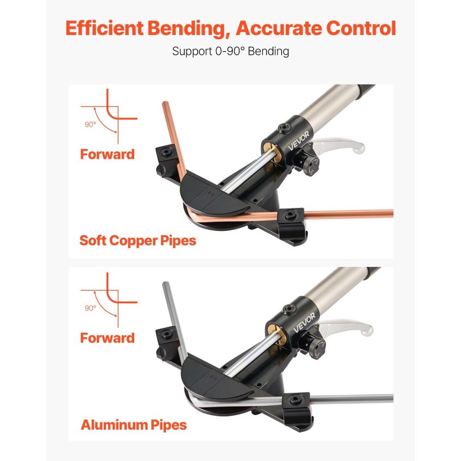 VEVOR Hydraulic Tubing Bender Kit, 6 mm to 22 mm, Copper Tube Pipe Bender, HVAC Bending Tool Set, 90° Bend, with 7 Aluminium Alloy Dies, for HVAC Air Conditioning Refrigeration Automotive Auto Repair