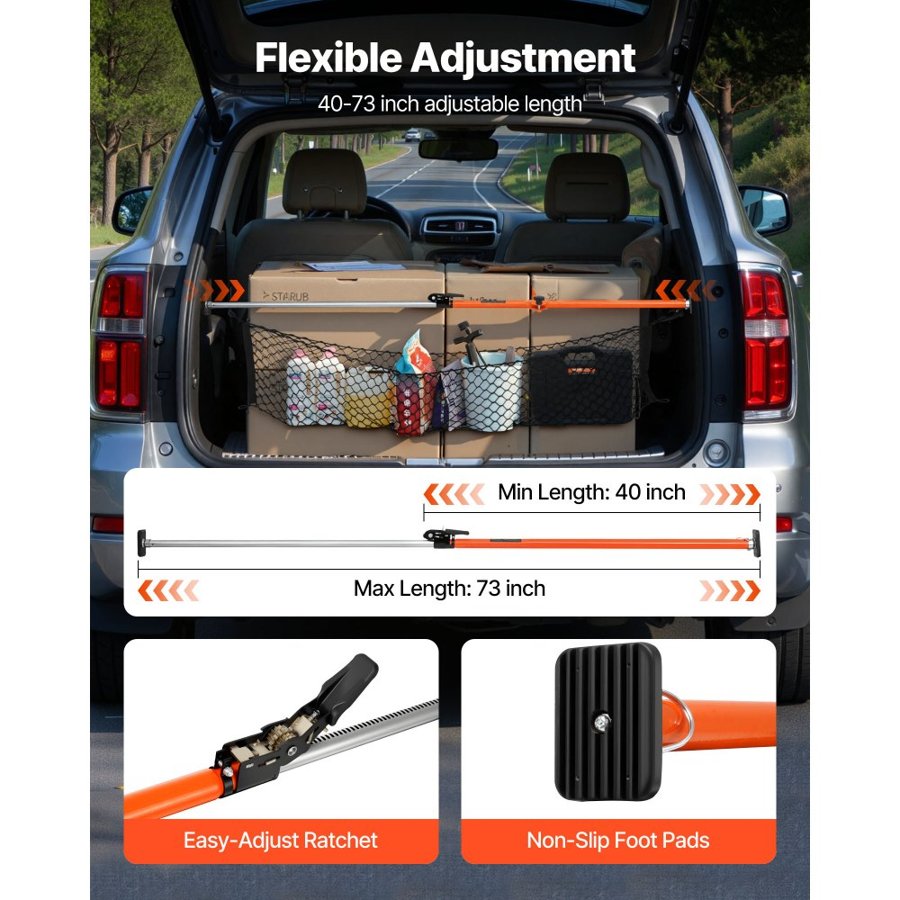 VEVOR Ratcheting Cargo Bar with Net – 40"–73" Steel Bar