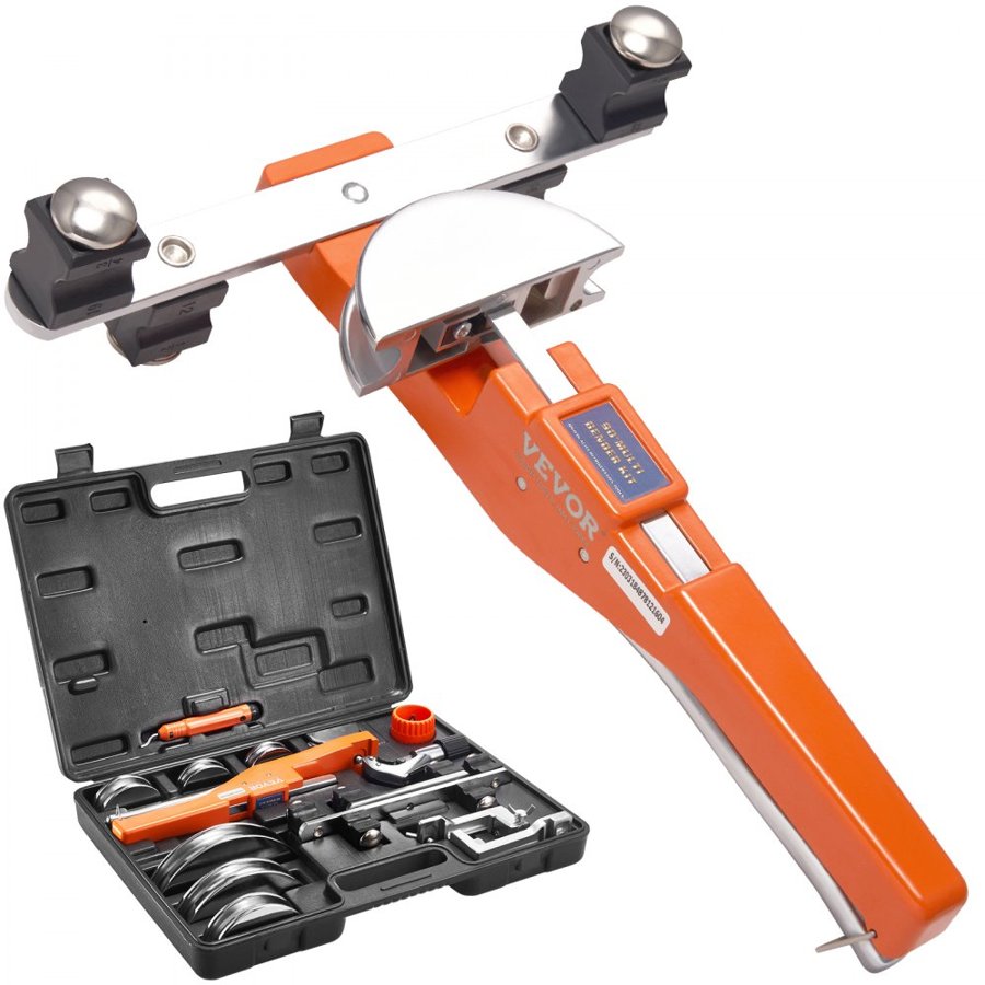 VEVOR Pipe Tube Bender, 6.4mm-22.2mm Ratcheting Tubing Benders, 90° Forward/Reverse Pipes Bending Tools with 7 Dies for HVAC Air Conditioning Refrigerator Repair