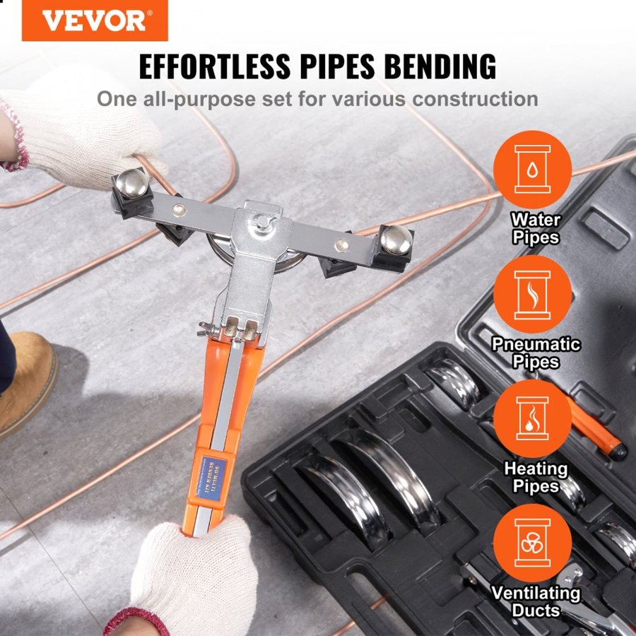 VEVOR Pipe Tube Bender, 6.4mm-22.2mm Ratcheting Tubing Benders, 90° Forward/Reverse Pipes Bending Tools with 7 Dies for HVAC Air Conditioning Refrigerator Repair