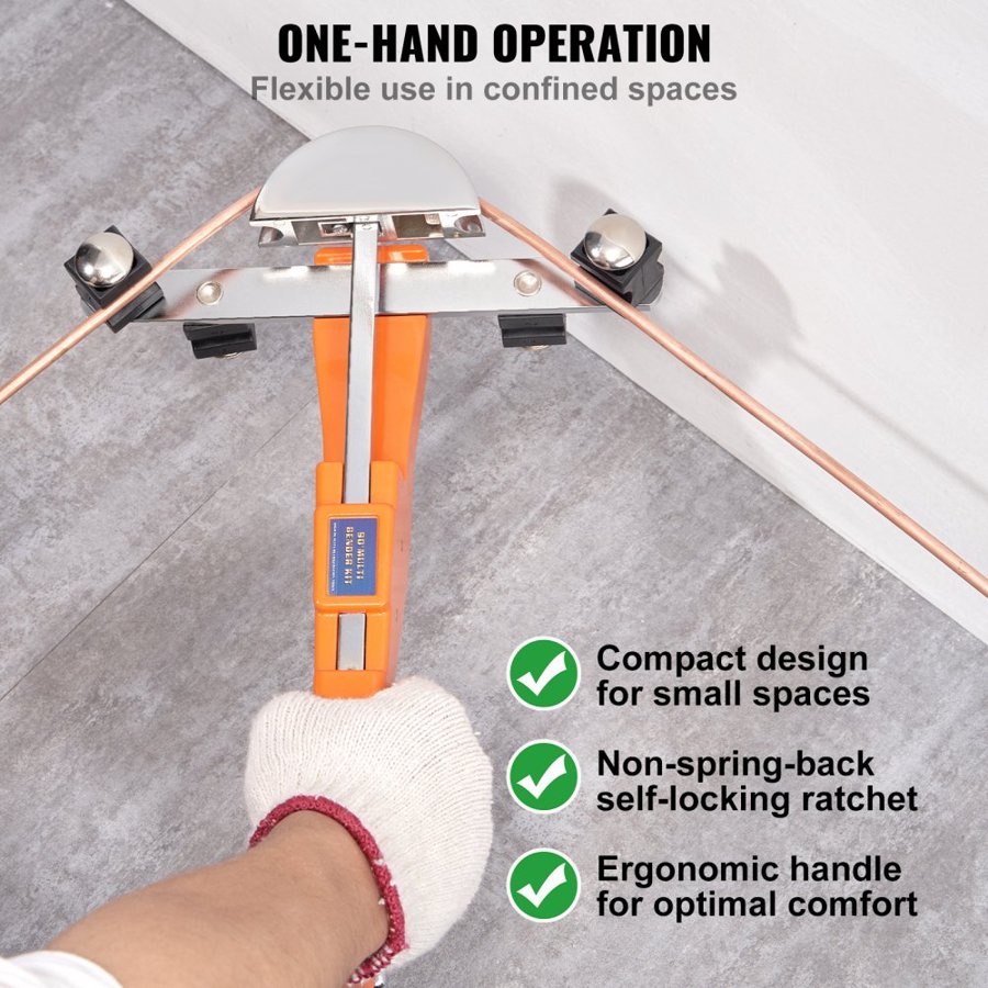 VEVOR Pipe Tube Bender, 6.4mm-22.2mm Ratcheting Tubing Benders, 90° Forward/Reverse Pipes Bending Tools with 7 Dies for HVAC Air Conditioning Refrigerator Repair