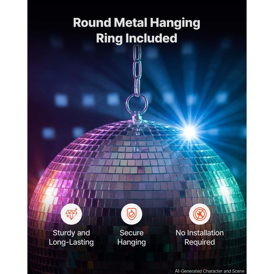 VEVOR Mirror Disco Ball 80/100/150/200/300 mm 17-Pack with Hanging Ring, for Party Home Decoration Stage Props DJ Dance Club, 2 Mirror Tile Sizes, Reflects Light, Wedding Birthday Decor, Silver
