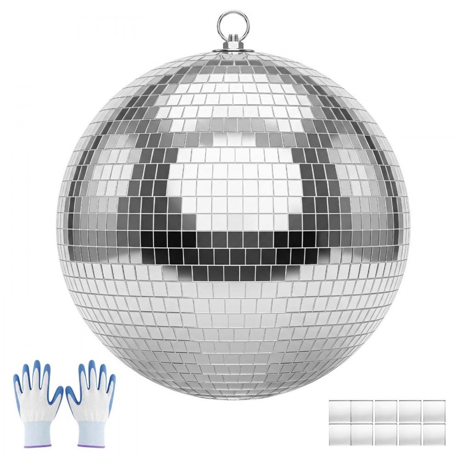 VEVOR Glass Mirror Disco Ball – 300 mm Silver, Hanging Ring