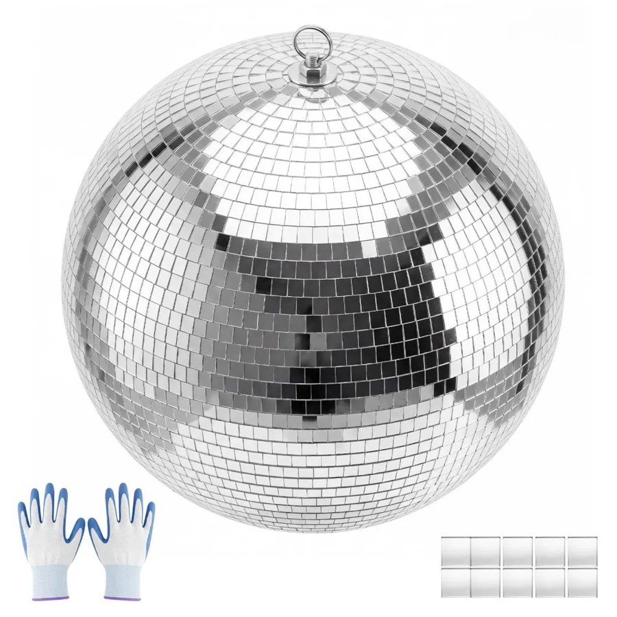 VEVOR Mirror Disco Ball 400 mm Silver Reflective Ball with Hanging Ring, for Party Home Decoration Stage Props DJ Dance Club, 2 Mirror Tile Sizes, Reflects Light, Large Wedding Music Birthday Decor