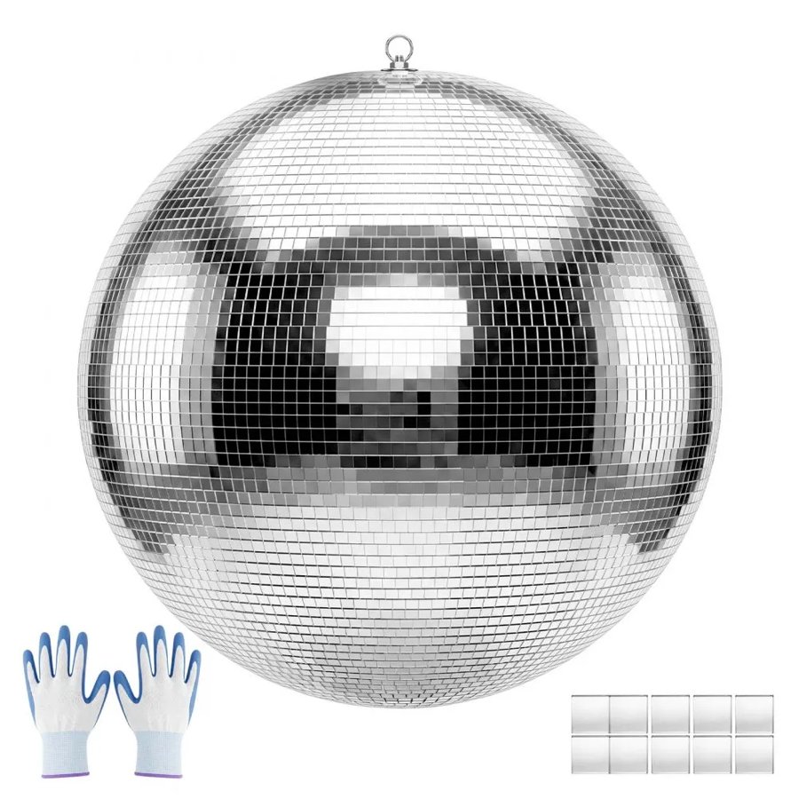 VEVOR Mirror Disco Ball 600 mm Silver Reflective Ball with Hanging Ring, for Party Home Decoration Stage Props DJ Dance Club, 2 Mirror Tile Sizes, Reflects Light, Large Wedding Music Birthday Decor