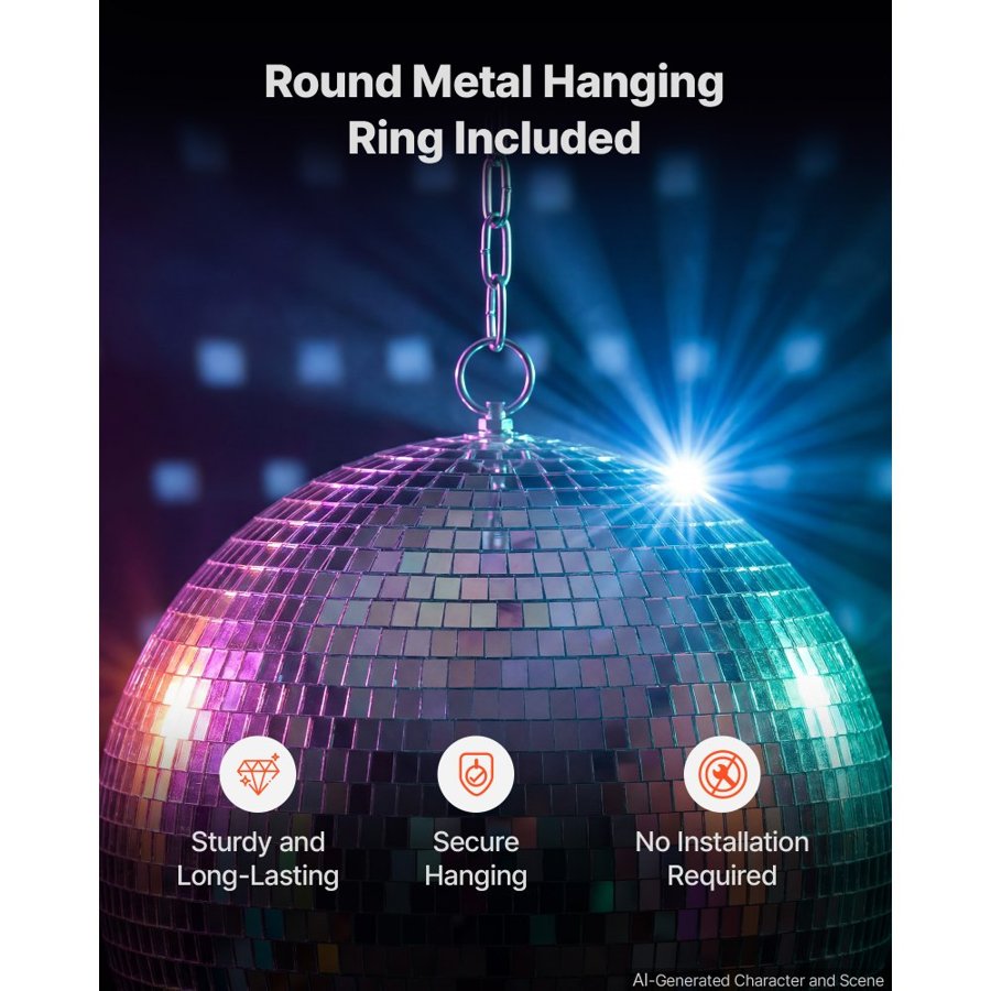 VEVOR Mirror Disco Ball 100/150/200 mm 8-Pack Silver Ball with Hanging Ring, for Party Home Decoration Stage Props DJ Dance Club, 2 Mirror Tile Sizes, Reflect Light, Large Wedding Music Birthday Decor