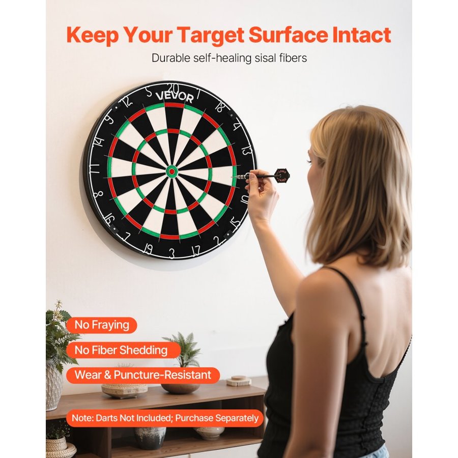 VEVOR Sisal Fiber Dartboard – 17.7 Inch, 20 Target, 13.5 In.