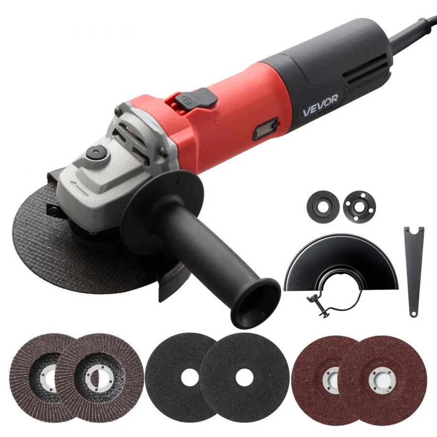 VEVOR Angle Grinder, 125mm Electric Grinder Power Tool, 1500W 7Amps 0 - 11000RPM Variable Speed Angle Grinders with 2 Cutting Wheels, 2 Grinding Wheels & 2 Flap Discs for Metal Grinding, Cutting