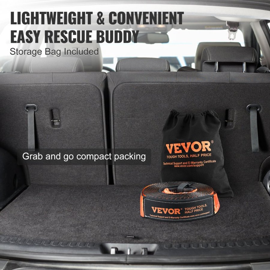VEVOR Off-Road Recovery Kit, 3" x 30', Heavy Duty Winch Recovery Kit with 30,000 lbs Tow Strap, 44,092 lbs D-Ring Shackles, Shackle Receiver and Storage Bag, for ATVs, Jeeps, Off-Road Vehicles, Trucks