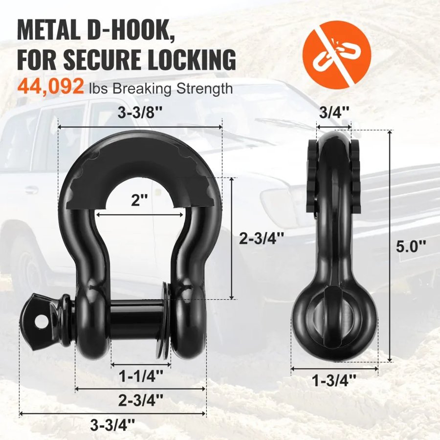 VEVOR Off-Road Recovery Kit, 7.6 x 914.4 cm, Heavy Duty Winch Recovery Kit with 13,608 kg Tow Straps, 20,000 kg D-Ring Shackles, Shackle Receiver, Snatch Block Pulley, Gloves, Storage Bag for ATV Jeep Truck