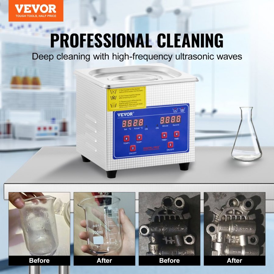 VEVOR 1.3 L Ultrasonic Cleaner – 60W, 40kHz, 100W Heater