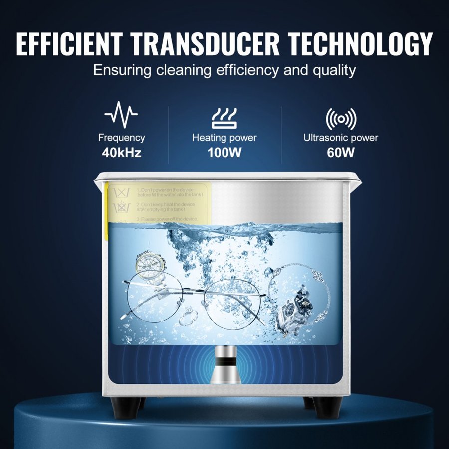 VEVOR 1.3 L Ultrasonic Cleaner – 60W, 40kHz, 100W Heater